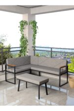 Mygusi Src Serisi Balkon, Bahçe, Cafe, Köşe Takımı, Balkon Köşe Takımı - Puflu - Antrasit - Görsel 8