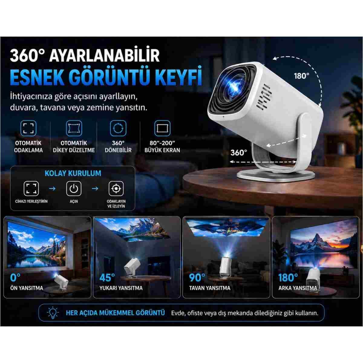 TARÇIN 4K Destekli Yeni Nesil Taşınabilir Akıllı Projektör -Oda Nemlendirici Hediyeli!- WiFi 6 Ultra Hızlı Bağlantı, Sinema Keyfi - Görsel 15