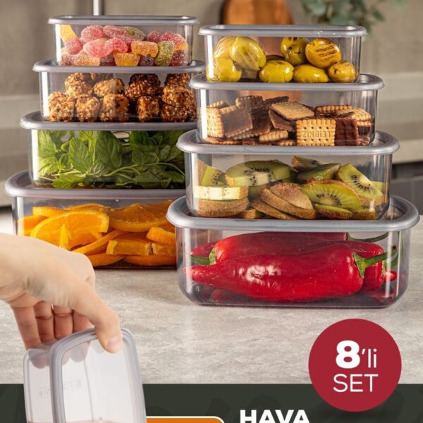 Vienev 8'li Hava Geçirmez Saklama Kabı Seti Antrasit 2x(250-500-750-1200 ML)