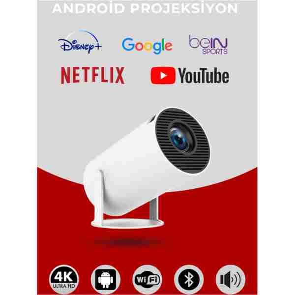KETENOFFİCİAL Android Taşınabilir Projeksiyon Dahili Hoparlör ve Wifi Akıllı Sinema Beyaz Projektör