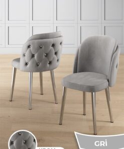 Alternative view of Canisa Zae Serisi 90x168 Lak Panel Beyaz Mermer Desen Krom Ayak Masa Takımı 6 Gri Sandalye