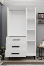 Metalia GM 303-A ECE 3 KAPI 3 ÇEKMECELİ AYAKLI SİYAH KULPLU GARDIROP - Görsel 3