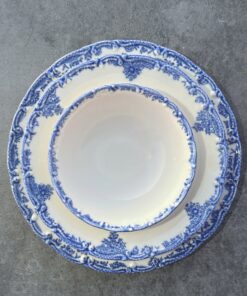 porselenden Antique Baby Blue 24 Parça 6 Kişilik Premium Porselen Yemek Takımı Özel Vintage Mavi Çiçek