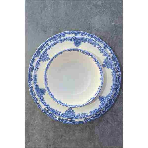 porselenden Antique Baby Blue 24 Parça 6 Kişilik Premium Porselen Yemek Takımı Özel Vintage Mavi Çiçek