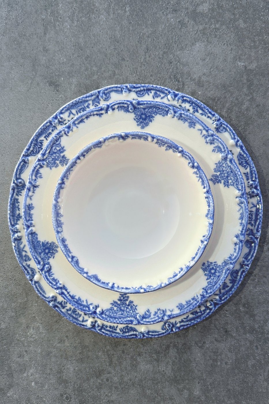 porselenden Antique Baby Blue 24 Parça 6 Kişilik Premium Porselen Yemek Takımı Özel Vintage Mavi Çiçek