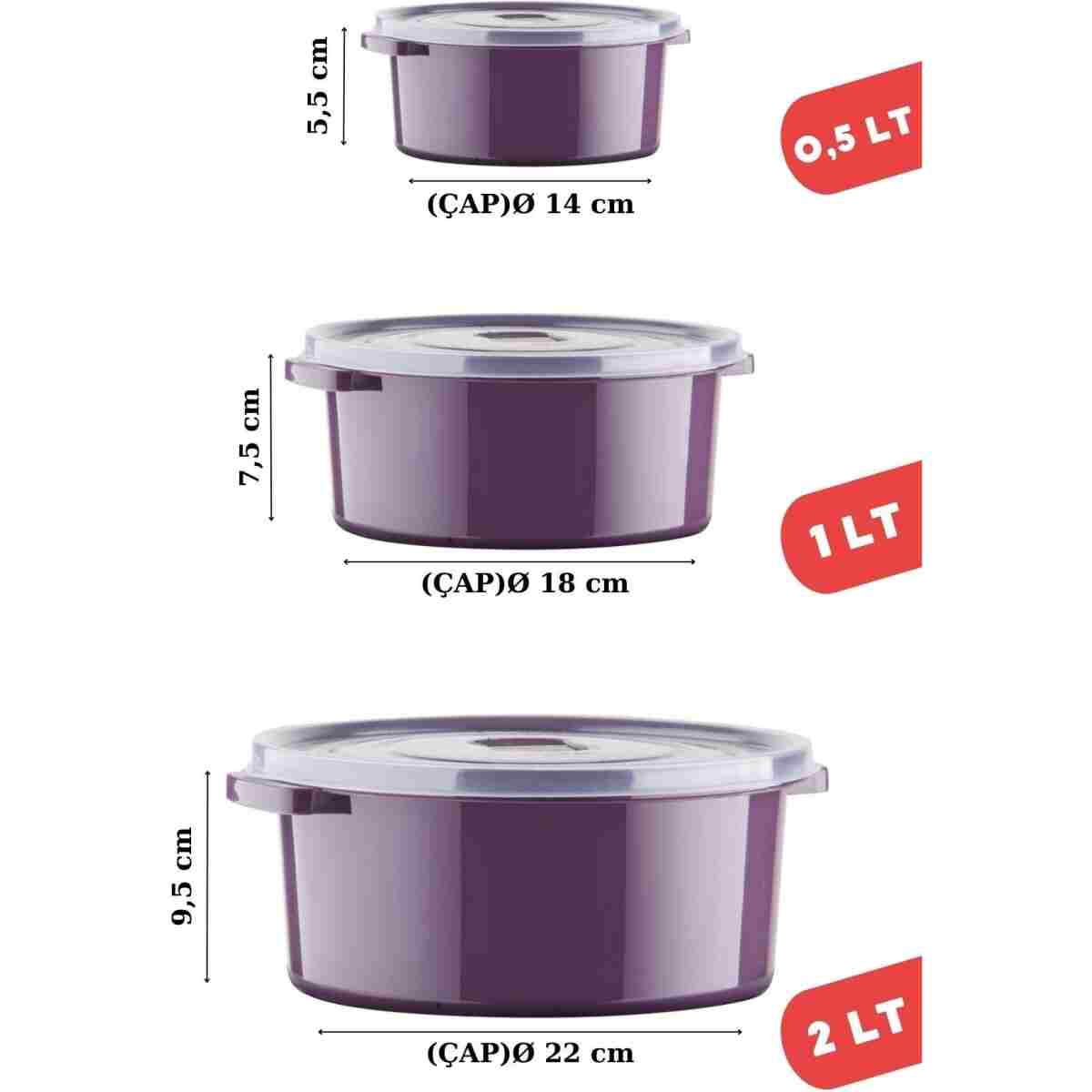 Nandy Home Mikrodalga Ve Difrizde Kullanılabilen Saklama Kabı Seti Yuvarlak 6'lı Mürdüm - Görsel 6