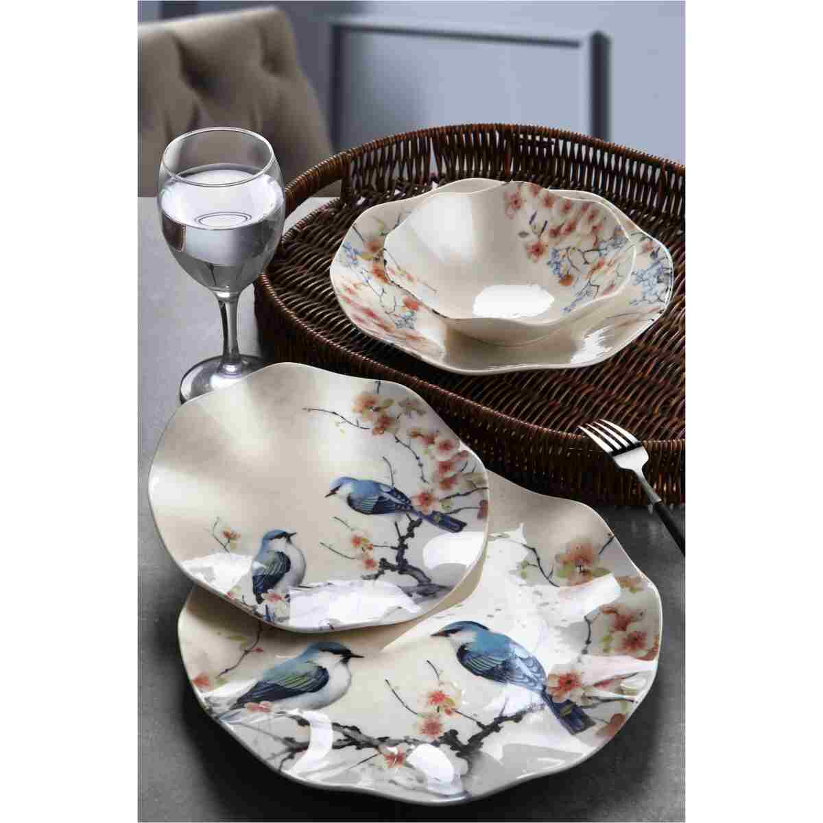 Kitchen Life Nesrin Birds Of Paradise 24 Parça 6 Kişilik Porselen Yemek Takımı -Pasta , Çorba ,Yemek , Servis - Görsel 3