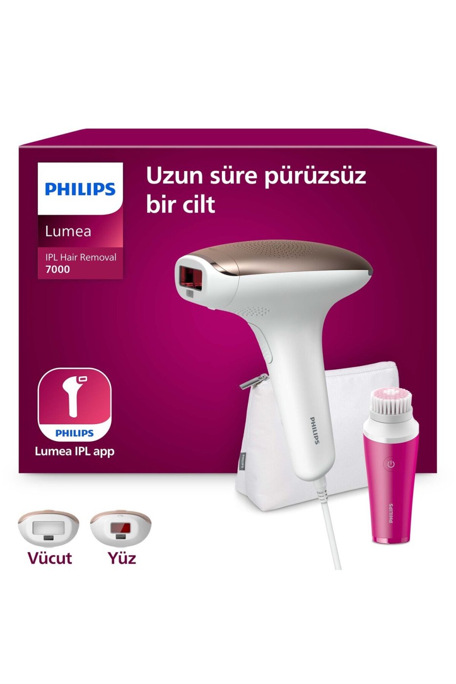 Philips Lumea 7000 Serisi BRI924/00 IPL Tüy Alma,Yüz Temizleme Cihazı, Vücut ve Yüz, 2 Başlık, Çanta