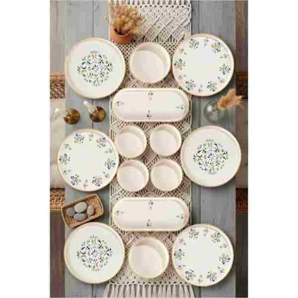 Kitchen Life 14 Parça 6 Kişilik D-Harma Stackable Kahvaltı Takımı Lüx Kahvaltılık Sunum Seti Tabağı