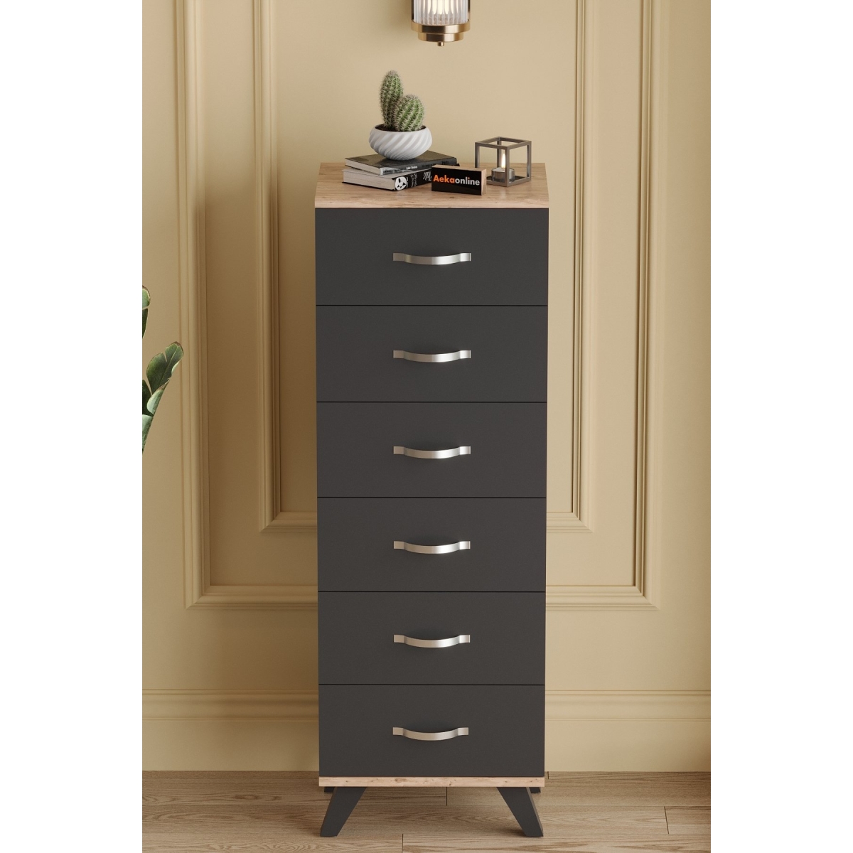 AEKA AE-3038 Belinda 6 Çekmeceli Antrasit Gri Şifonyer Komodin 132*45*36 cm - Görsel 4