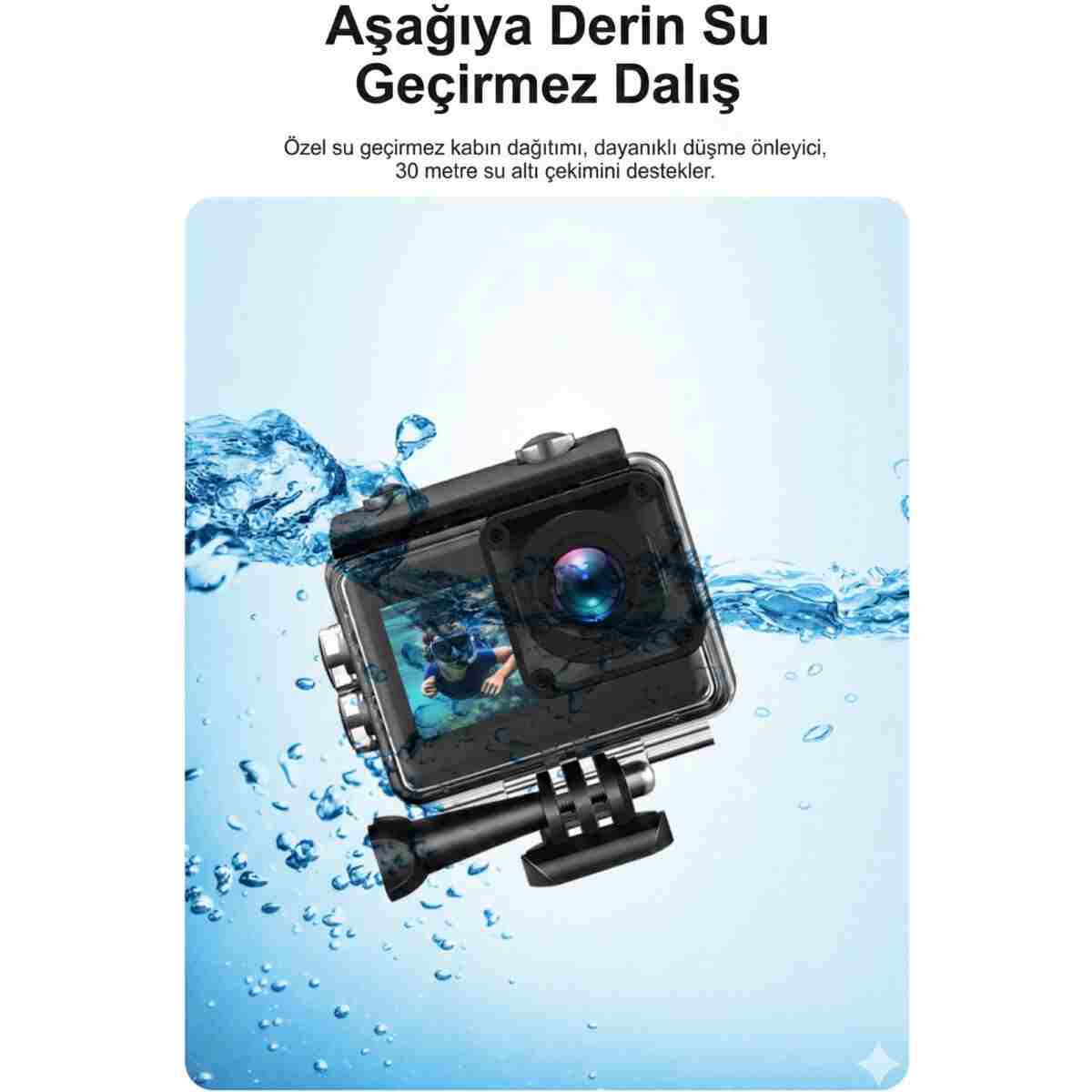 TARÇIN 4K Ultra HD WiFi Aksiyon Kamera | 20MP | 20 Parça Aksesuar | 170° Geniş Açı | Su Geçirmez Kılıf - Görsel 15