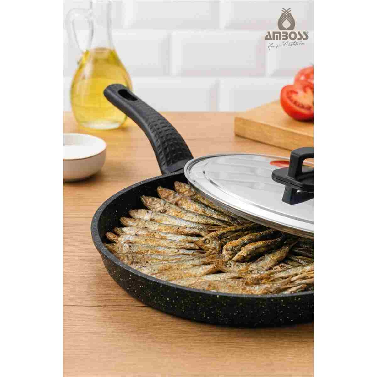 Amboss Döküm Granit Kapaklı Balık Tavası 34 cm - Görsel 9