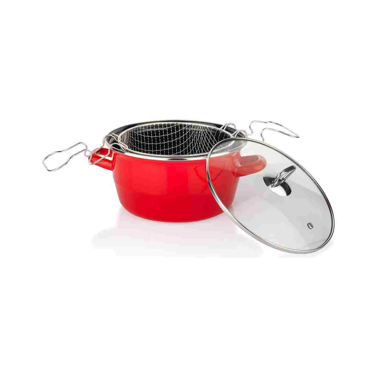 Schafer Fry Çıtır Kızartma Tenceresi 22 Cm 3 Parça-Kırmızı - Görsel 9