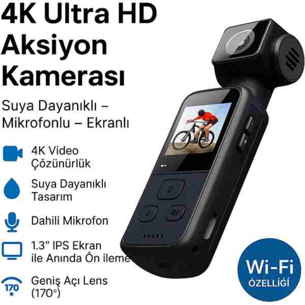 Bubitechh Full HD 1080P Aksiyon Kamerası – Suya Dayanıklı, Geniş Açılı, Mikrofonlu Wifi