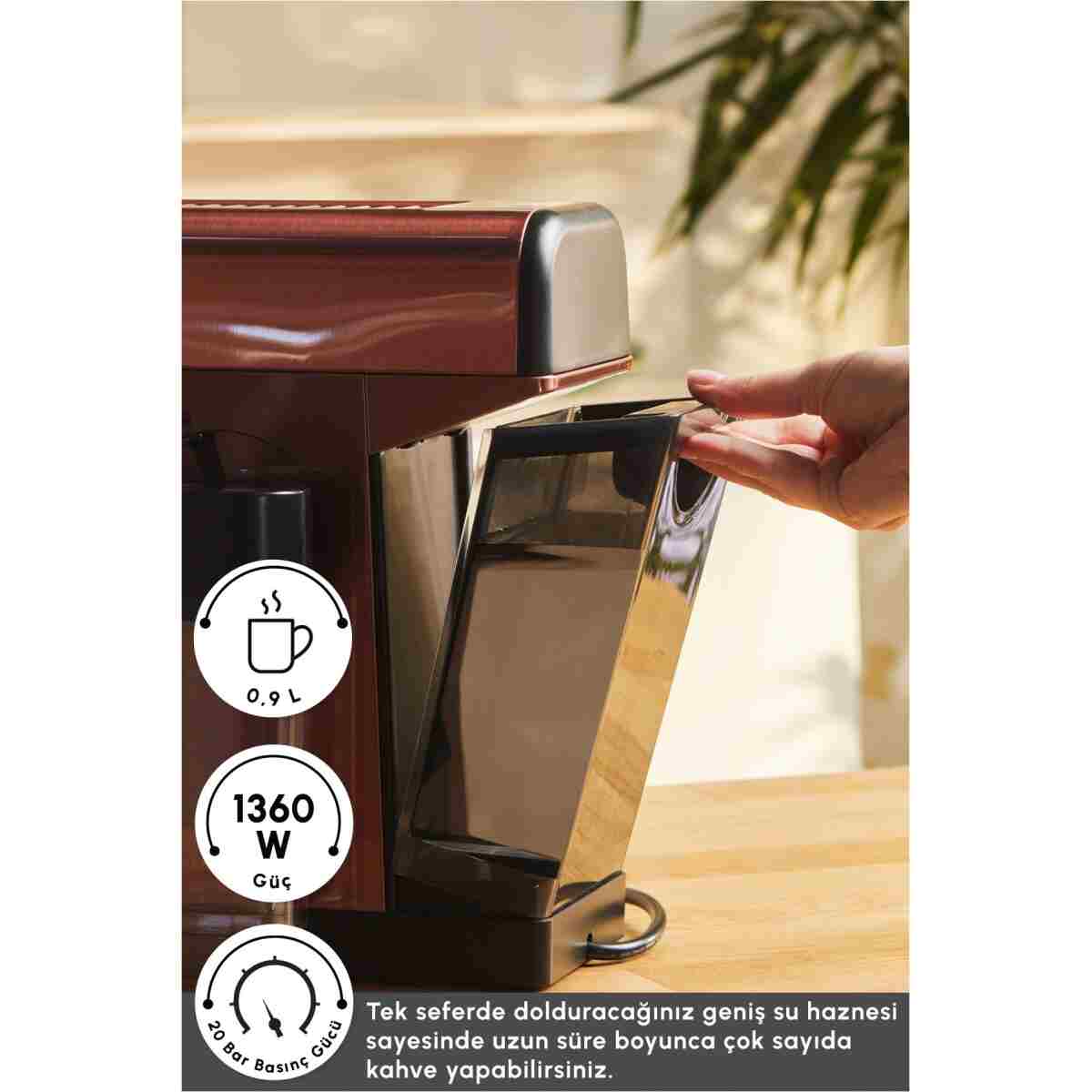 Karaca Mycaffee Barista S20 Entegre Süt Hazneli Otomatik Espresso ve Latte Makinesi Copper - Görsel 11