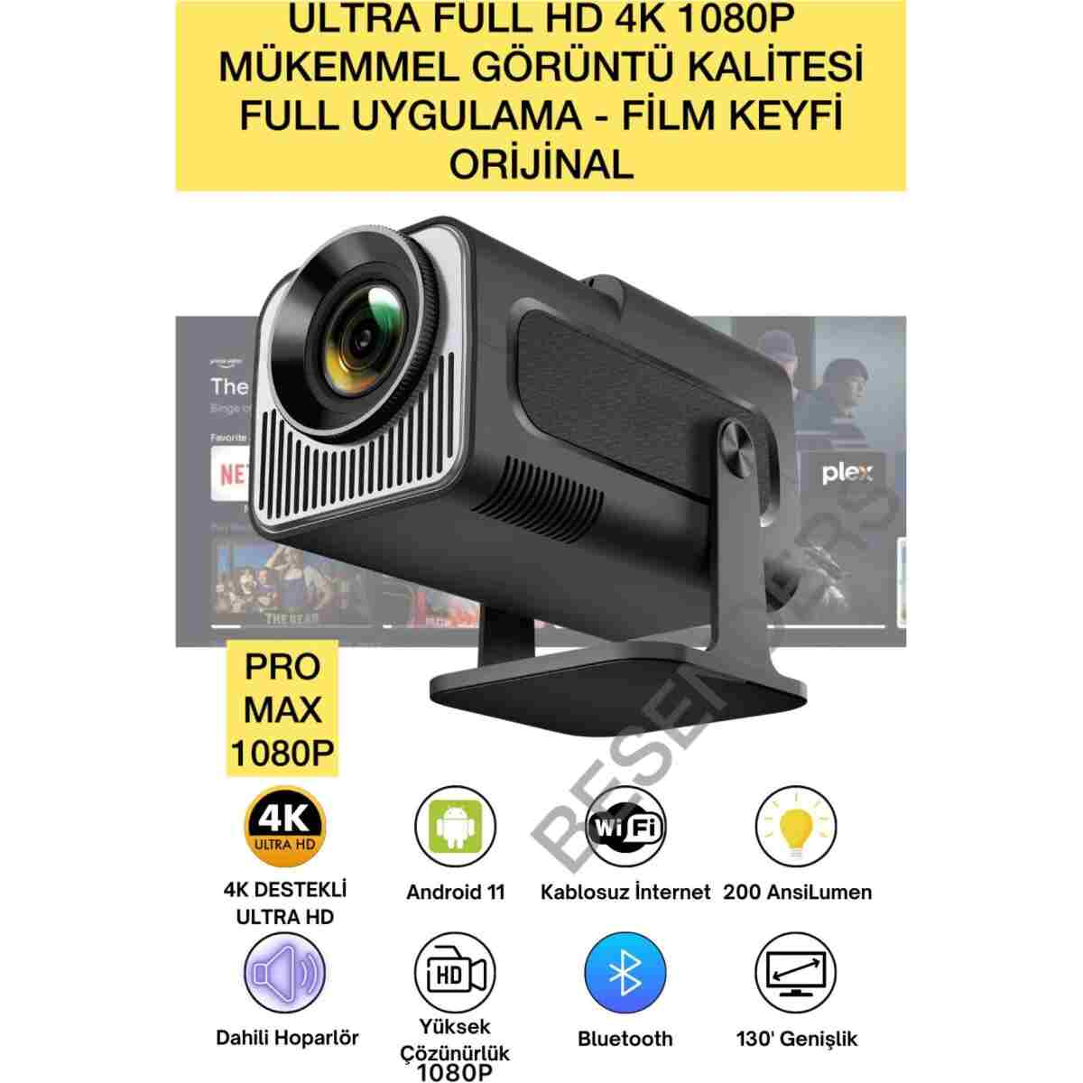 Besenders HY320 MİNİ PROMAX YeniVersiyon Taşınabilir Projeksiyon Android Wifi BT AkıllıSinemaProjektör - Görsel 9