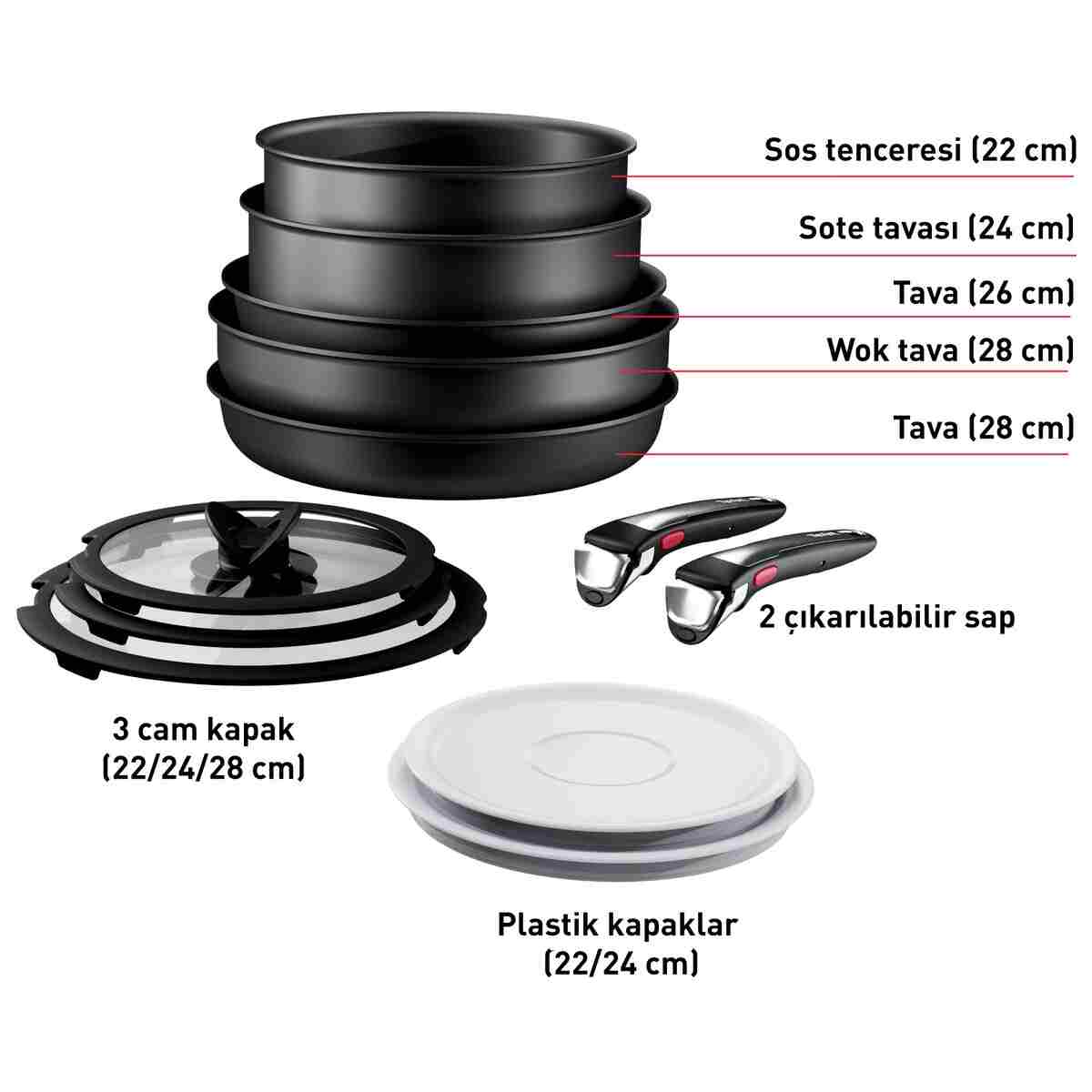 TEFAL Ingenio UnlimitedOne 6X Büyük Tava Tencere Seti - 12 Parça - Görsel 2