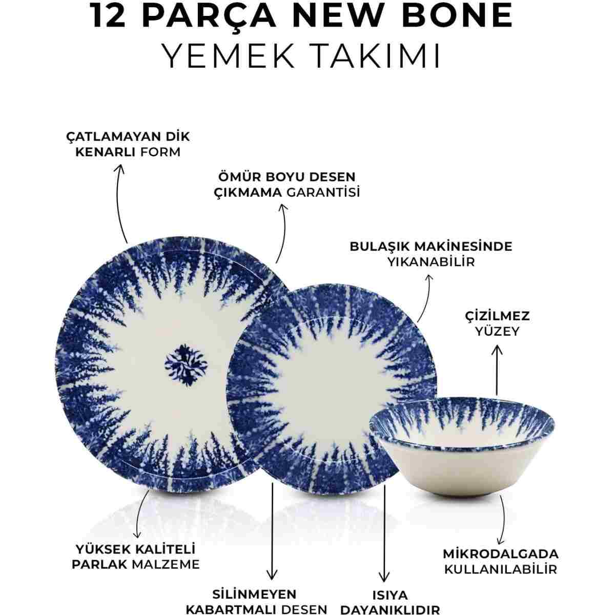 Kitchen Life 12 Parça 4 Kişilik StarBurst New Bone Porselen Yemek Takımı - Yemek Seti - Görsel 9