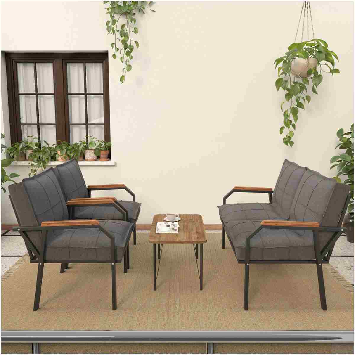 Mygusi Hayal Balkon, Bahçe, Cafe, Metal Kanepe Koltuk Takımı , Bahçe Mobilyası, 211 Sehpalı - Koyu Gri - Görsel 3