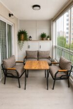Dekoport Kutay Balkon Takımı, Bahçe Takımı, Çay Seti Koltuk Takımı, Metal Kanepe 2-1-1 50x80 Masalı Krem - Görsel 5