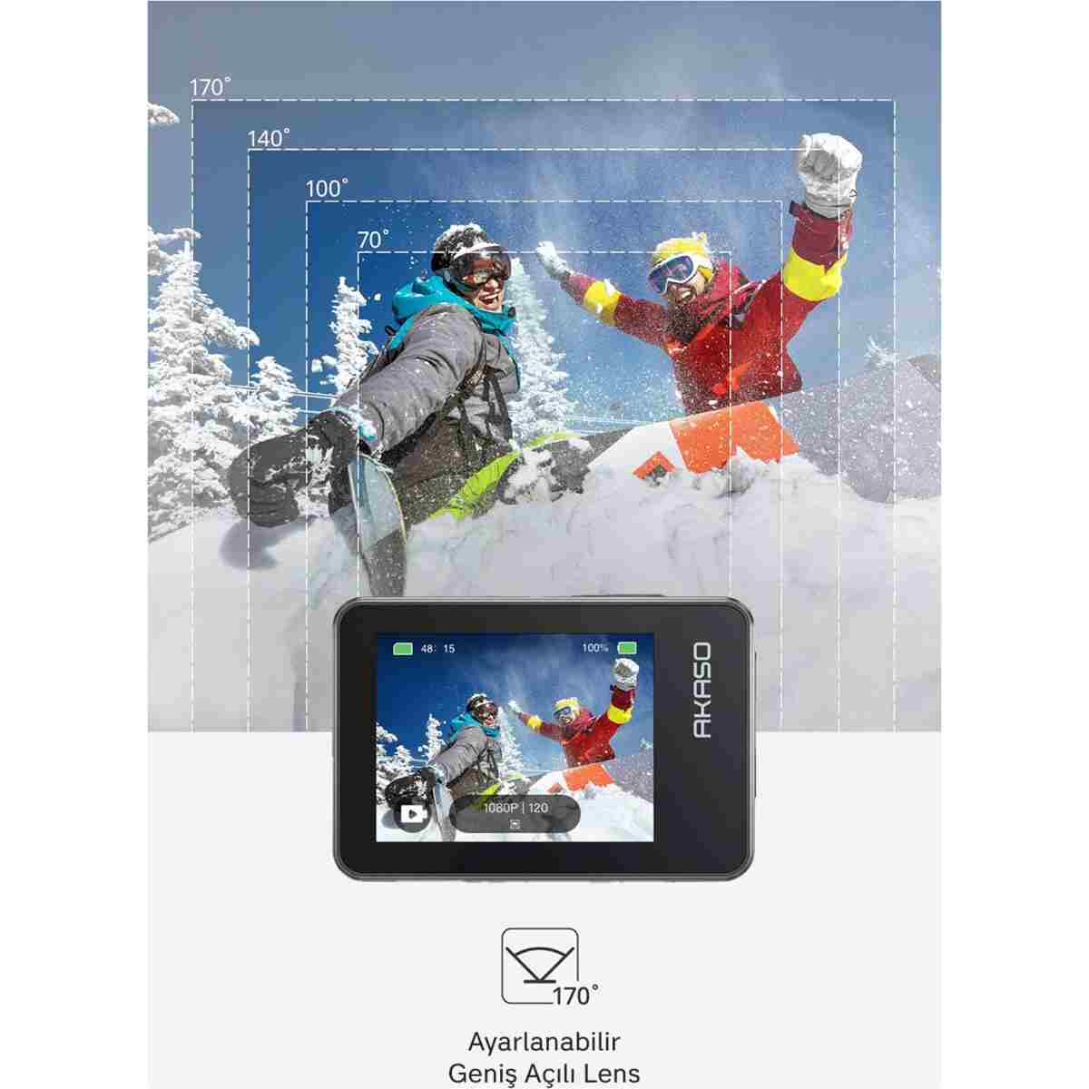 AKASO Brave 7 4k/30fps 20mp Wi-fi Dual Screen Aksiyon Kamera Ve Aksesuar Seti, App Kontrollü, Ipx8 - Görsel 4