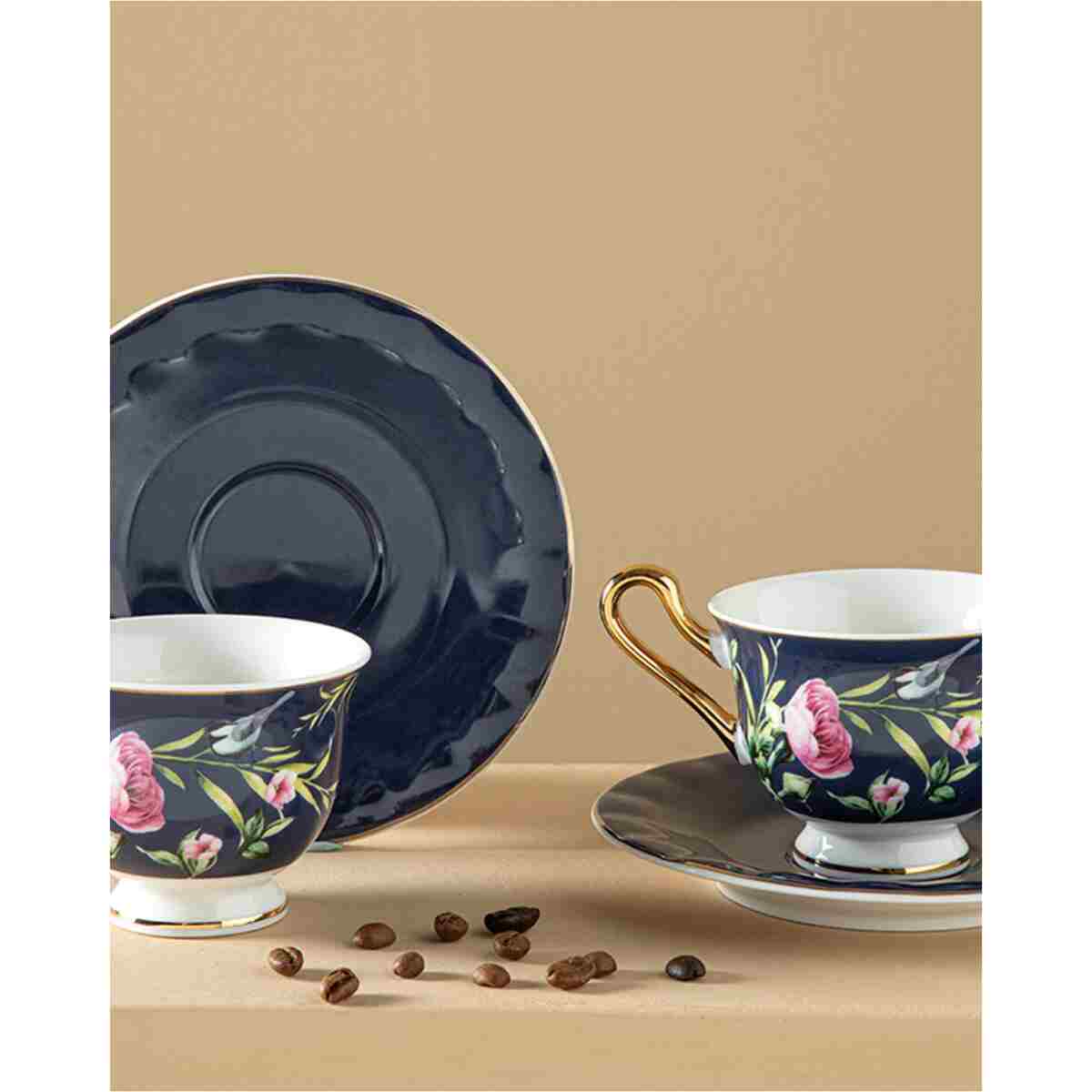 English Home Vanilla New Bone China Kahve Fincan Takımı 4 Parça 2 Kişilik Lacivert - Görsel 2