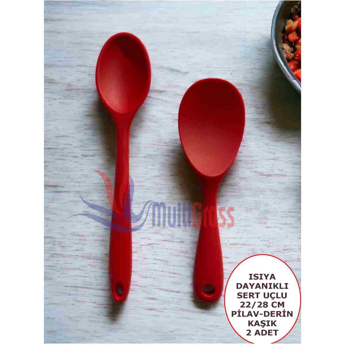 Multiamo İvory Sert Uçlu Isıya Dayanıklı Yanmaz Yapışmaz Silikon Uzun Kaşık 28 Cm + Kısa Kaşık 22 Cm / 2 Adet - Görsel 8