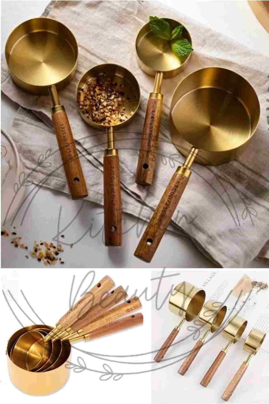 b53c98ddedec89607ef6ed3d7dfc0934 Kitchen Beauty 4 Adet Büyük Boy Paslanmaz Çelik Ahşap Saplı Ölçü Kaşığı Seti Ölçü Kabı 60ml 80ml 125ml 250ml - Görsel 1