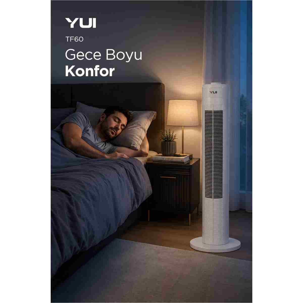 Yui TF60 60W 90 Cm 3 Hız Ayarlı Kule Tipi Vantilatör Fan - Beyaz - Görsel 3