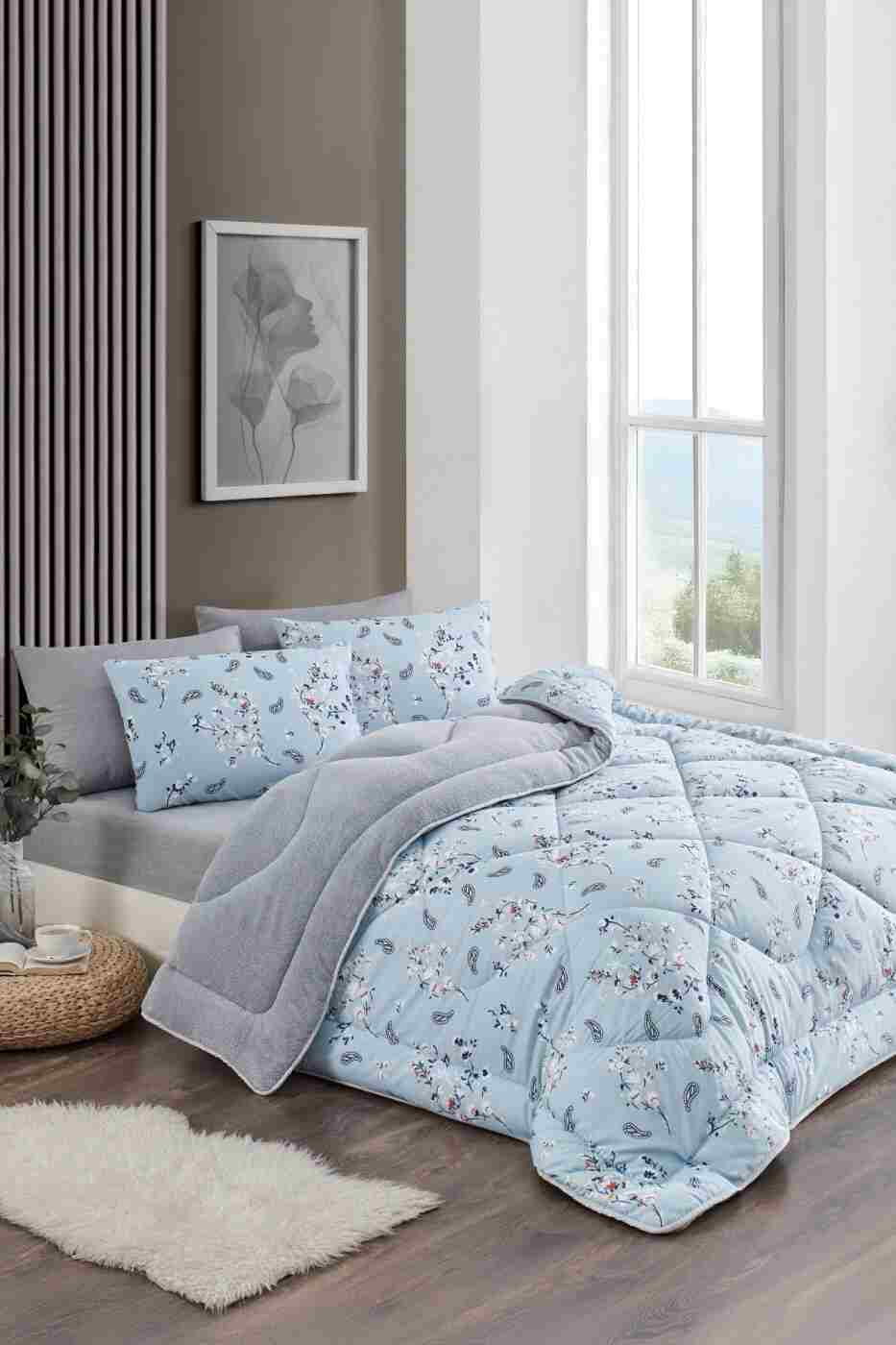 b594fd38c0721cd97fa9dd70a62258a1 MARLA HOME Çift Kişilik Welsoft Yorgan Uyku Seti | Lastikli Çarşaflı | Bahar - Görsel 1