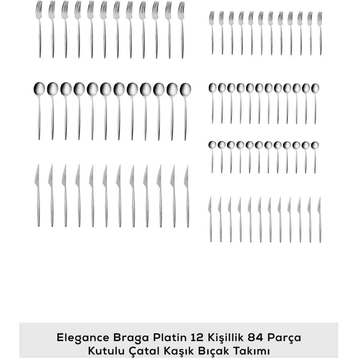 Karaca Elegance Braga Platin 12 Kişilik 84 Parça Çatal Kaşık Bıçak Takımı - Görsel 3
