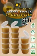 Ezupack 50 Adet Sızdırmaz 120 ml Mini Saklama Kabı Sosluk Buzluk Kabı, Et Suyu, Kemik Suyu, Sos Kabı Mutfak