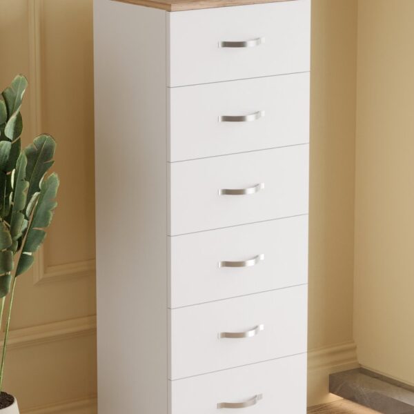AEKA AE-3038 Belinda 6 Çekmeceli Beyaz Şifonyer Komodin 132*45*36 cm