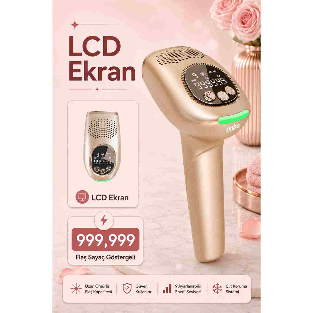 Sinbo SEL-6044 IPL Buz Lazer Epilasyon 999.999 Atım Otomatik/Manuel Dijital Ekran - Görsel 2