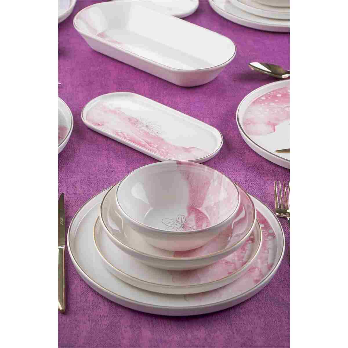 ACAR Adore 6 Kişilik 27 Parça Pembe Beyaz Çiçek Desenli Gold Yaldız Yemek Takımı 0490 - Görsel 6