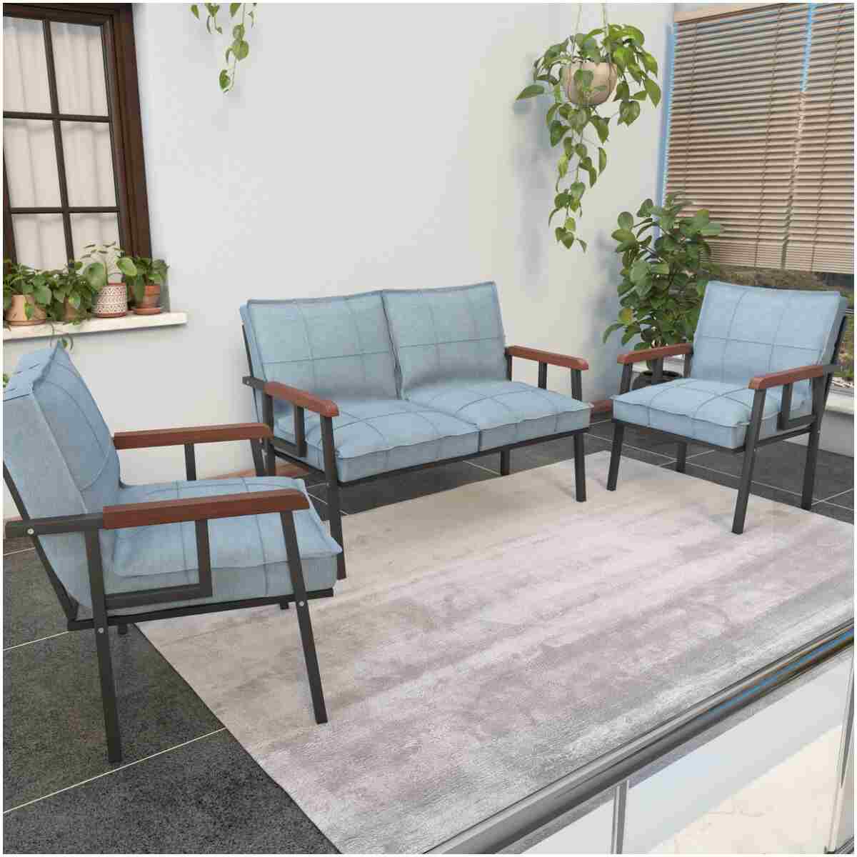 Mygusi " Modern'' Serisi Balkon, Bahçe, Cafe - Metal Kanepe Koltuk Takımı - 2 1 1 Sehpa Hediyeli - Antrasit - Görsel 12