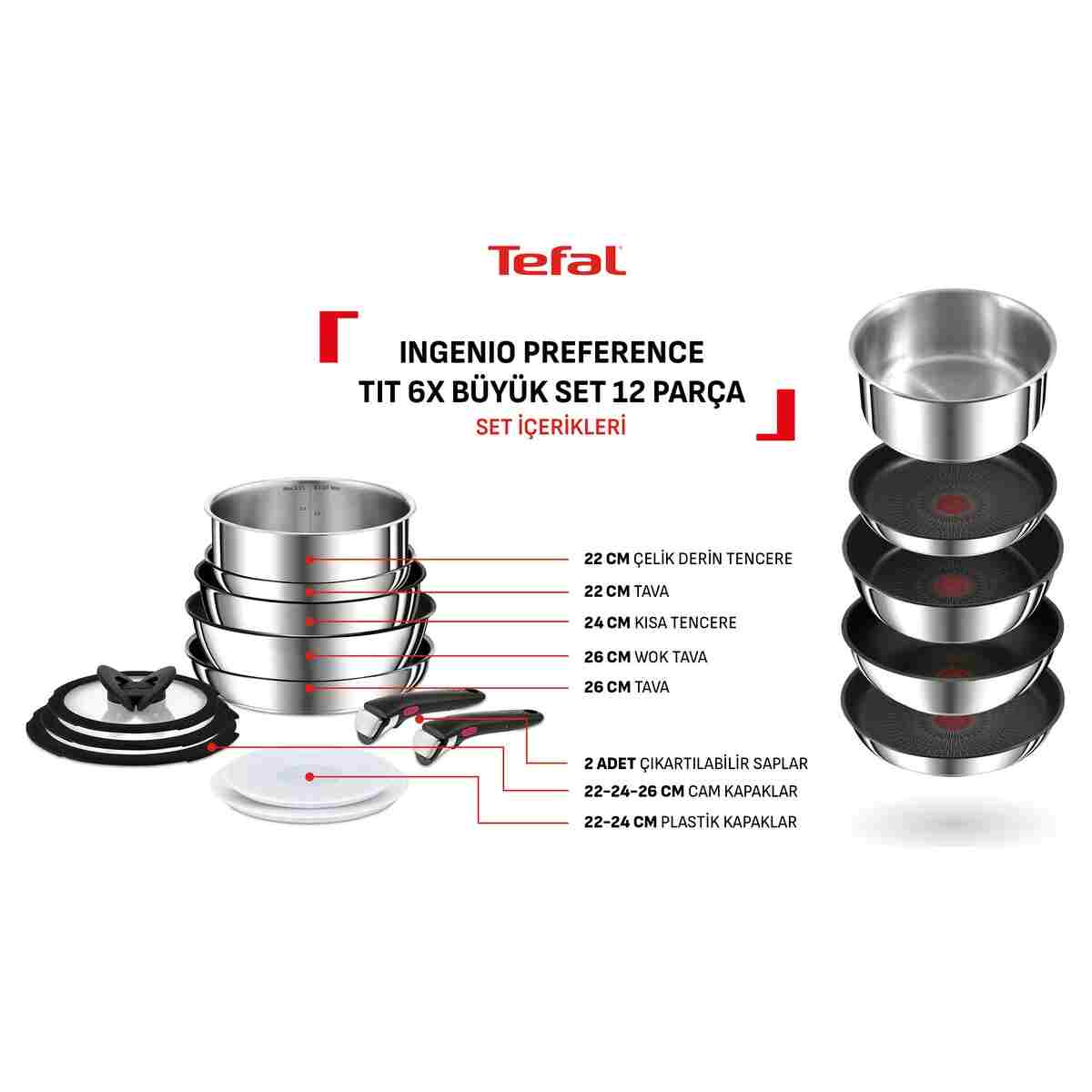 TEFAL Ingenio Preference 6X Büyük Tava Tencere Seti - 12 Parça - Görsel 10