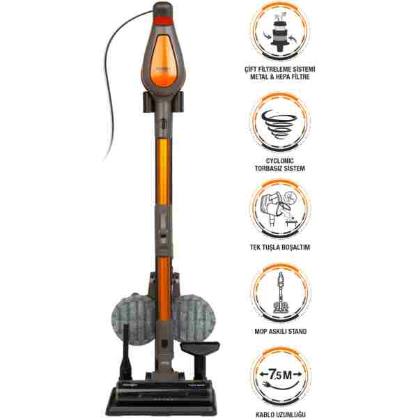 Fantom Pluto P 6100 Plus Cyclone Elektrikli Moplu Dikey Süpürge Antrasit