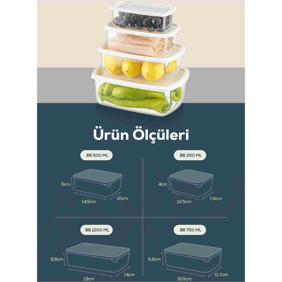 Vienev 12'li Hava Geçirmez Saklama Kabı Seti Gri 3x(250-500-750-1200 ML) - Görsel 8