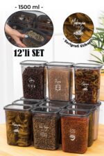 Vienev Beyaz Serigrafi Etiketli 12li Peggy Dikdörtgen Saklama Kabı Seti 1500 Ml Antrasit