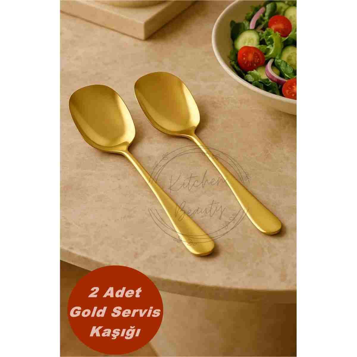 Kitchen Beauty 2 ADET Pratik 21 Cm Paslanmaz Çelik Lüx Servis Salata Kaşığı Spatula | Çelik Yemek Servis Kaşığ - Görsel 2
