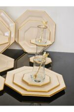 atabey home collection Krem Gold Cam 6 Kişilik 31 Parça Pasta Çay Servis Ikram Takımı - Görsel 11