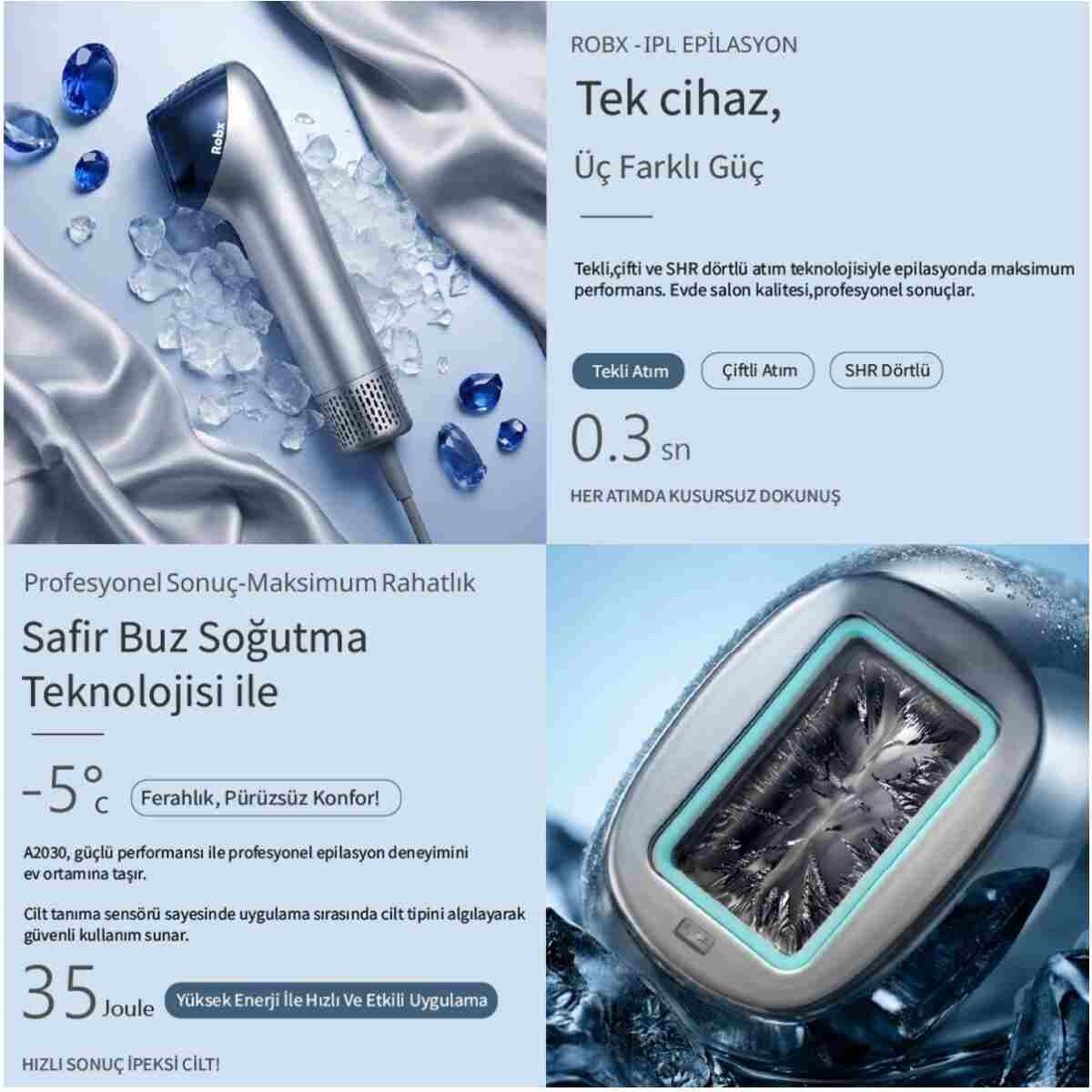 ROBX A2030 IPL YENİ Sapphire Sogutma 35 joule Ultra Güç -Acısız Etki- Çoklu Otomatik Seri Atım-Kadın-Erkek - Görsel 2