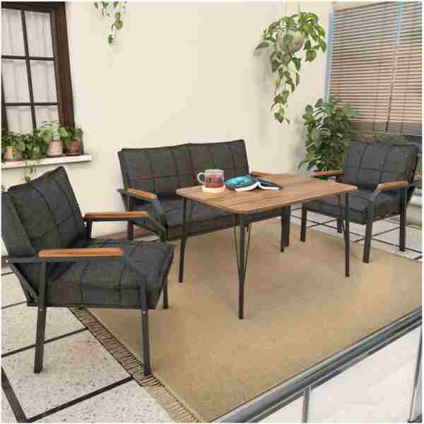 Mygusi Hayal Balkon, Bahçe, Cafe, Metal Kanepe Koltuk Takımı , Bahçe Mobilyası, 60x90 Masalı - 211 Antrasit