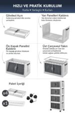Lavine ”LARGE” 4 Katlı Portatif Organizer Tekerlekli Dolap Çok Amaçlı Mıknatıs Kapaklı Katlanır - BEYAZ - Görsel 8
