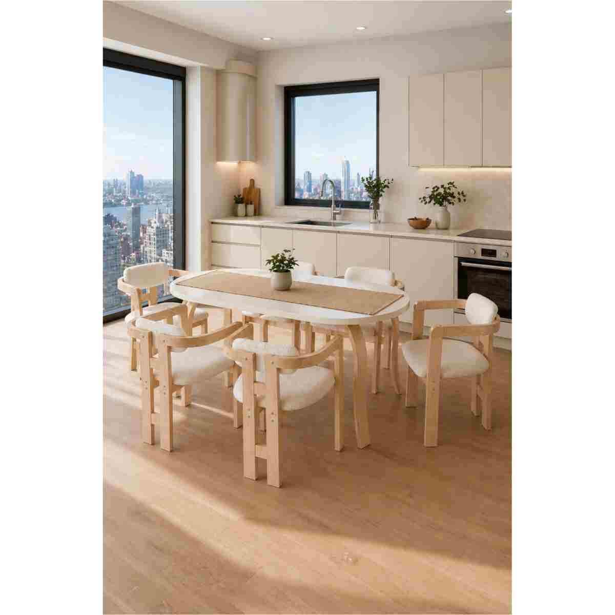 weltwood 6 Kişilik Kelebek Masa ve 6 İskandinav Sandalye seti | %100 MDF | %100 Kayın Ağacından Ayak Malzemesi - Görsel 4