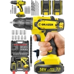 Graizer 58 V 5 Ah Darbeli Metal Dişli Şanzuman Çift Akülü Şarjlı Vidalama Matkap 24 Parça Set