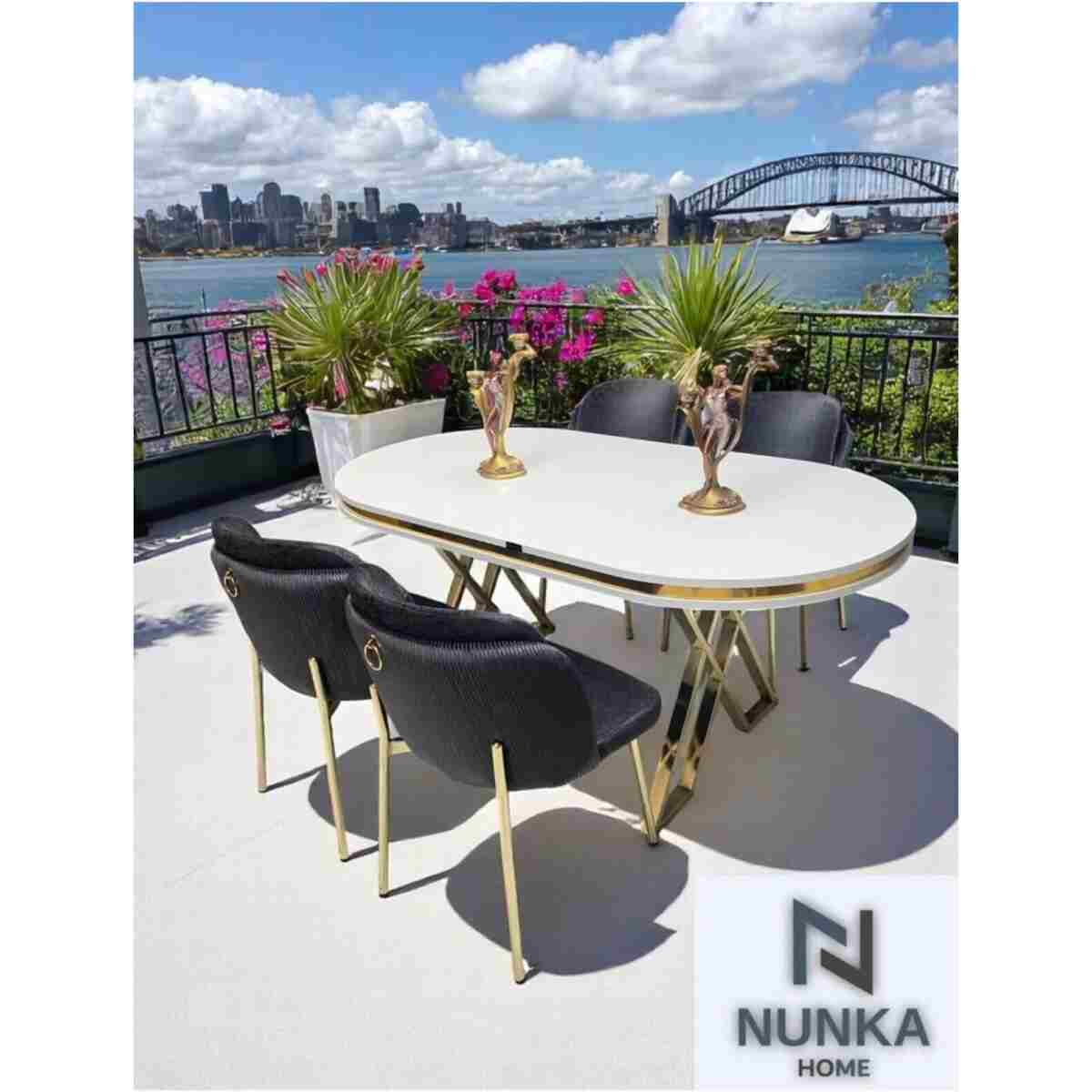 NUNKA HOME Arya Gold Line Serisi Krem +4 Sandalyeli Mdf Lak Panel Beyaz Masa Takımı - Görsel 3