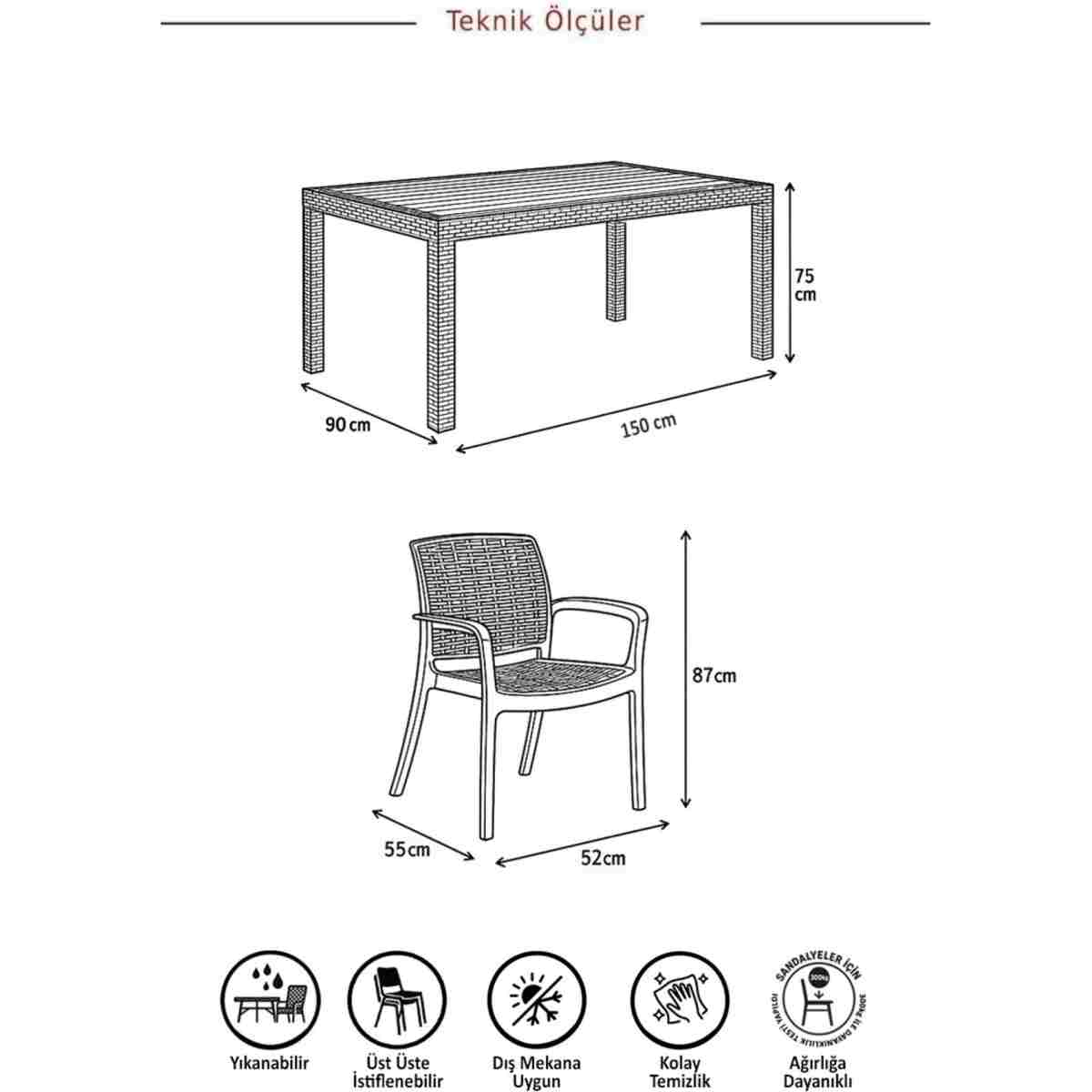 SANDALİE Rattan Lüx 90x150 Bahçe&balkon&teras Masa Seti - Antrasit - Görsel 9