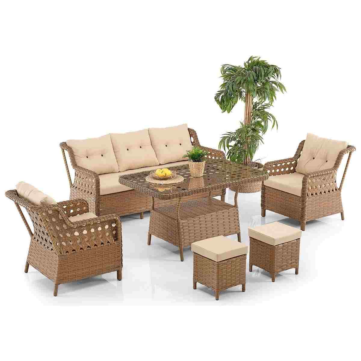 Evdemo Deniz Rattan Puflu Bahçe Balkon Takımı 3+1+1 Gri - Görsel 7